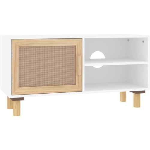 Maison Chic TV omarica - TV stojalo - Televizijska omarica bela 80x30x40 cm trdna borovina in naravni ratan, (21700563) Cene