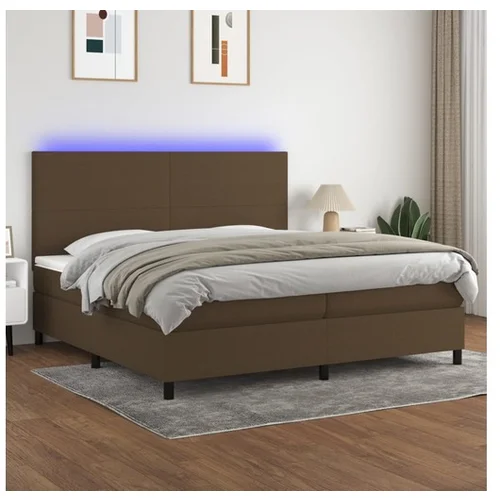  Box spring postelja z vzmetnico LED temno rjava 200x200cm blago