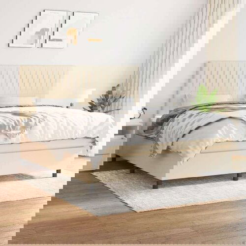  Box spring postelja z vzmetnico krem 180x200 cm blago Slike