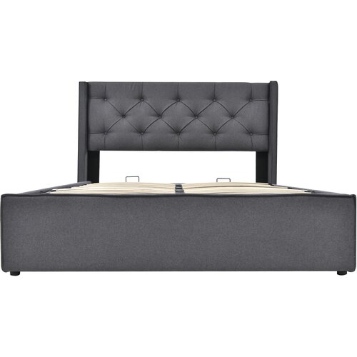 Lumor Kapitonirana postelja s predalom 140x200 cm iz bombažnega blaga – z letvenim dnom – siva, (22150836) Cene