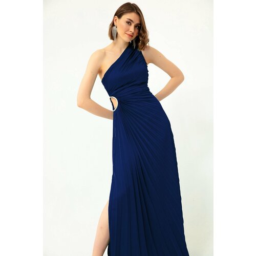 Lafaba Women's Navy Blue One-Shoulder Decollete Long Evening Dress. Slike
