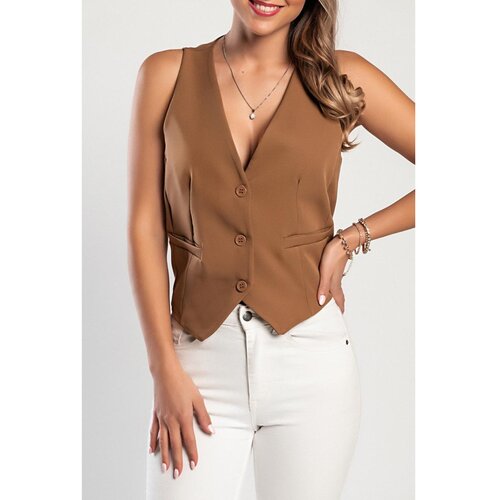 Fenzy eleganten brezrokavnik z gumbi, kamelji Cene