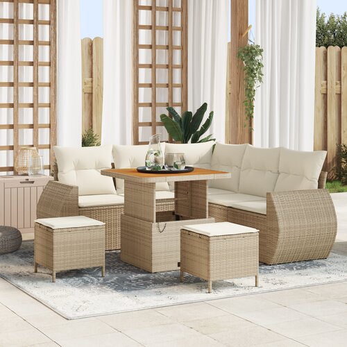 VidaXL 8-dijelni vrtni sofa set s jastucima bež poli ratan akacija Slike