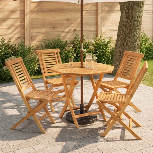  5-dijelni sklopivi vrtni bistro set Prirodna Čvrsto teak drvo Slike