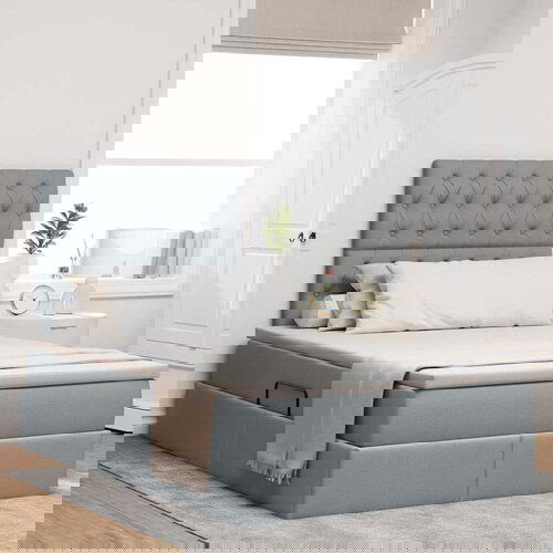 VidaXL Krevet S LED lampica Svijetlo siva 120 x 200 cm tkanina Slike