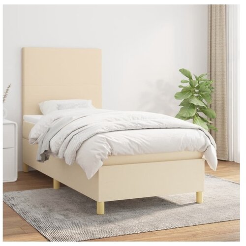 VidaXL Krevet s oprugama i madracem krem 90 x 190 cm od tkanine Slike