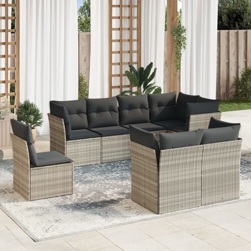 VidaXL 8-dijelni set vrtnih sofa od poliratana s jastucima svjetlosivi Slike