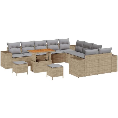  Set od 13 dijelova vrtnih kauča s jastučićima bež poli ratana akacije  set od 3 dijela okupljanja za vrt s jastučićima bež poli Cijene