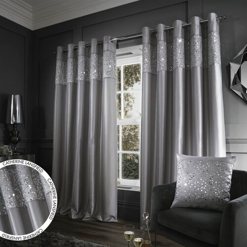 Catherine Lansfield Sive zavjese u setu 2 kom od mikrosatena 229x229 cm Glitzy Sequin &amp;ndash; Slike