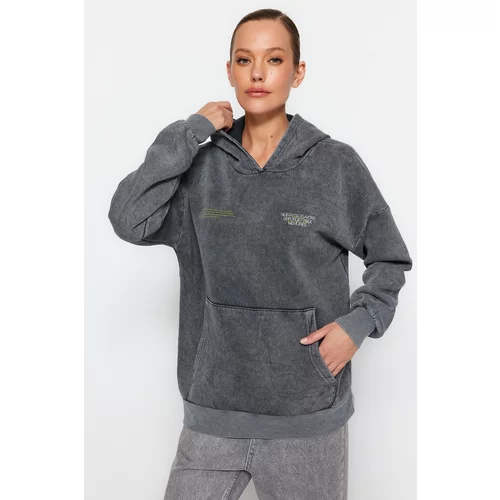 Trendyol Anthracite Thick Fleece Inside. A Washing Effect Oversized/Wide Knitted Sweatshirt