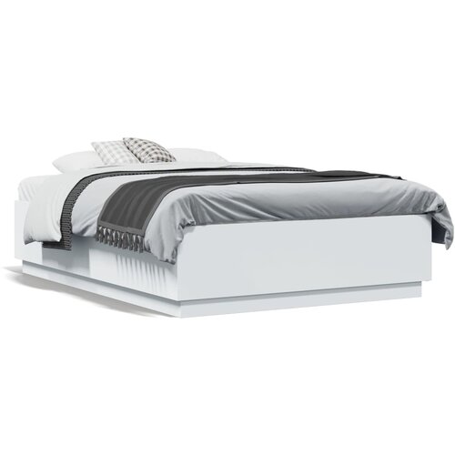 VidaXL Okvir kreveta s LED svjetlima bijeli 135 x 190 cm drveni Slike
