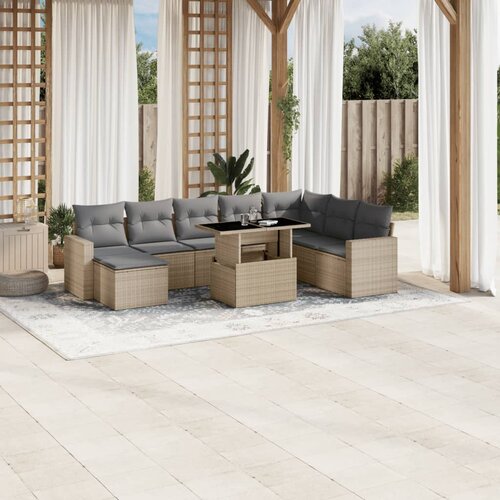 vidaXL 9-dijelni set vrtnih sofa s jastucima bež od poliratana Cijene