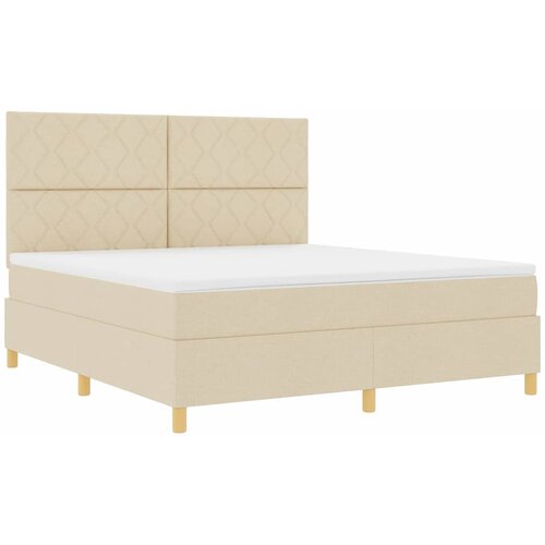 LED Box Spring Krevet s uzglavljem Krema 180 x 200 cm tkanina Slike