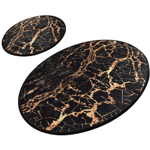 Chilai komplet 2 črnih ovalnih kopalni&amp;scaron;kih preprog gold marble Slike