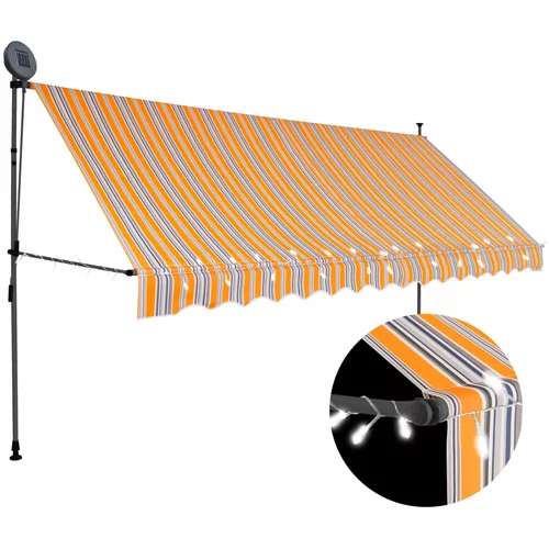 vidaXL Ročno zložljiva tenda z LED lučmi 350 cm rumena in modra