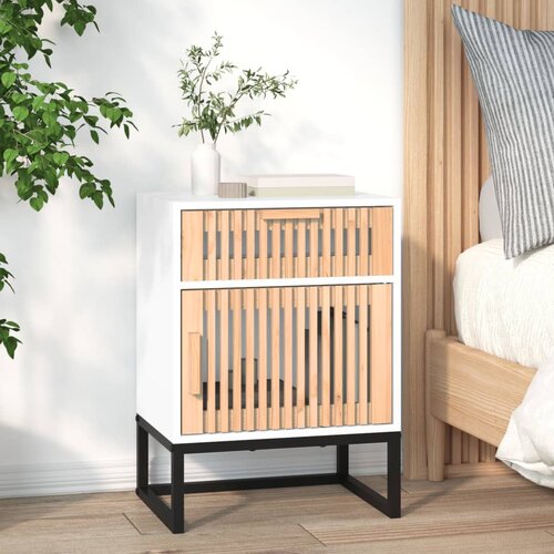 VidaXL Nočna omarica bela 40x30x55,5 cm inženirski les in železo Slike