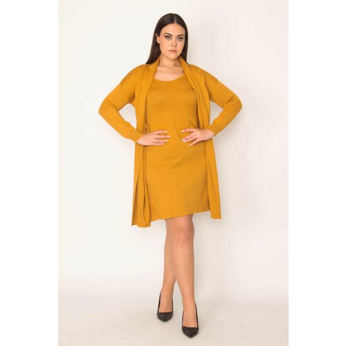 Şans Women&amp;#039;s Plus Size Mustard Front Dress Cardigan Slike