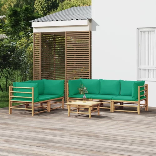 vidaXL Vrtna sedežna garnitura 6-delna z zelenimi blazinami bambus