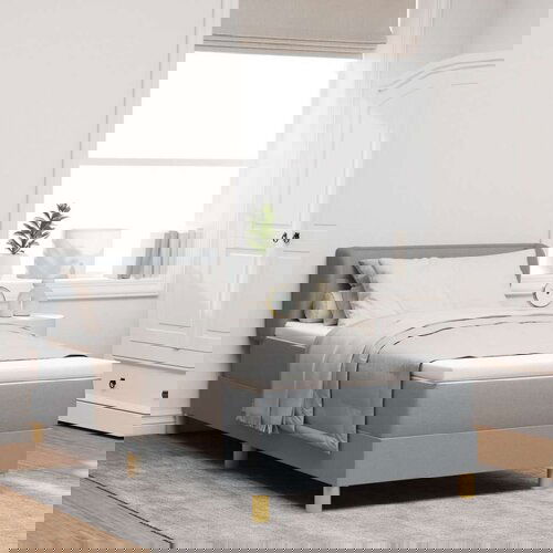 Box Postelja z vzmetnico Svetlo siva 90x200 cm Tkanina, (22051982) Slike