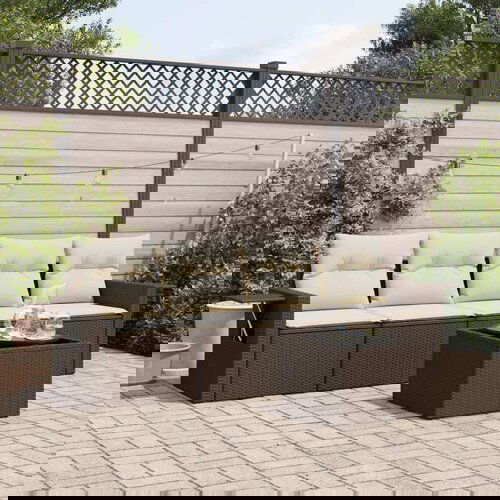  5-dijelni set vrtnih sofa s jastucima poliratan smeđi Slike