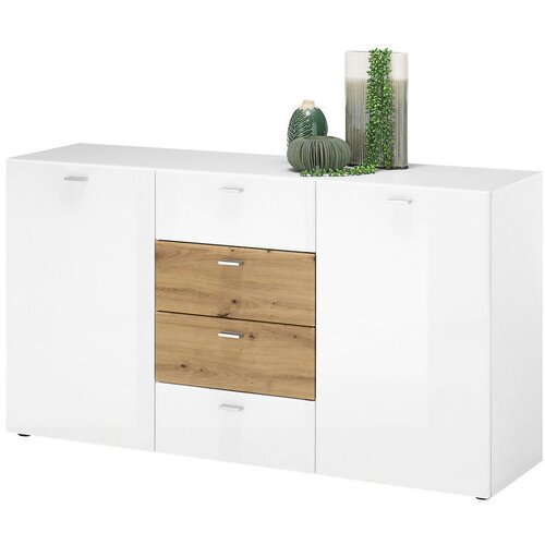 CARRYHOME komoda, bela, hrast artisan, bela, visoki sijaj Slike