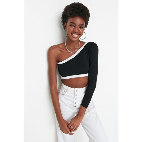 Trendyol Black Crop One-Shoulder Knitwear Blouse Cene