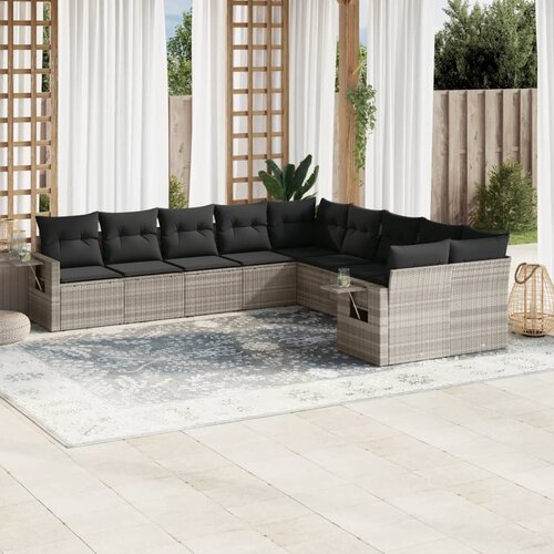 VidaXL 10-dijelni set vrtnih sofa poliratan s jastucima svijetlosivi Slike
