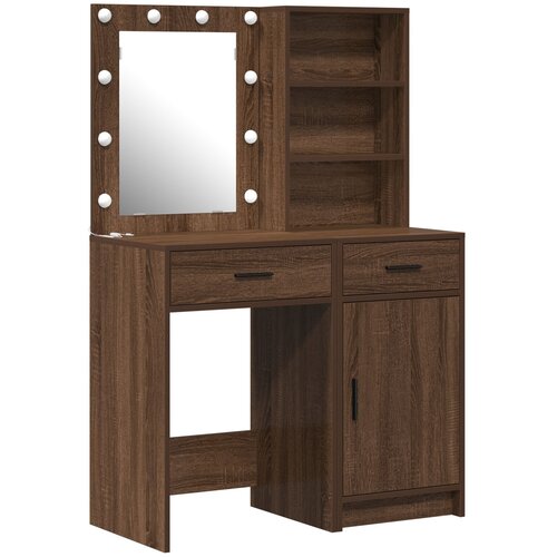 VidaXL 2-delni set toaletne mizice z LED črni hrastov inženirski les, (22054982) Slike