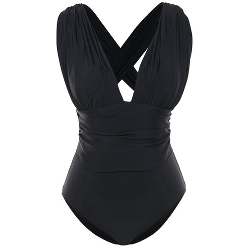 Trendyol Curve Plus Size Swimsuit - Black - Plain Cene