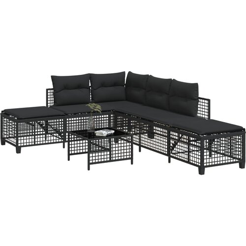 The Living Store Vrtna kotna garnitura 3-delna z blazinami črn poli ratan - Vrtna Sedežna Garniture, (21625356) Cene