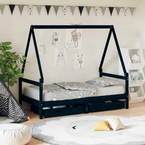  za dječji krevet s ladicama crni 80 x 160 cm od borovine