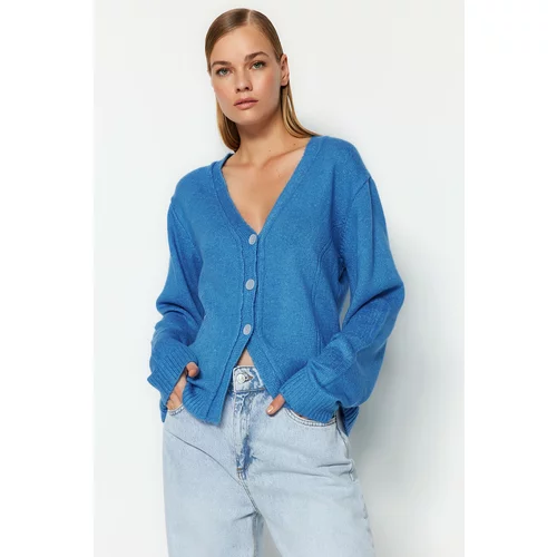 Trendyol Blue Wide Fit Soft Textured Knitwear Cardigan
