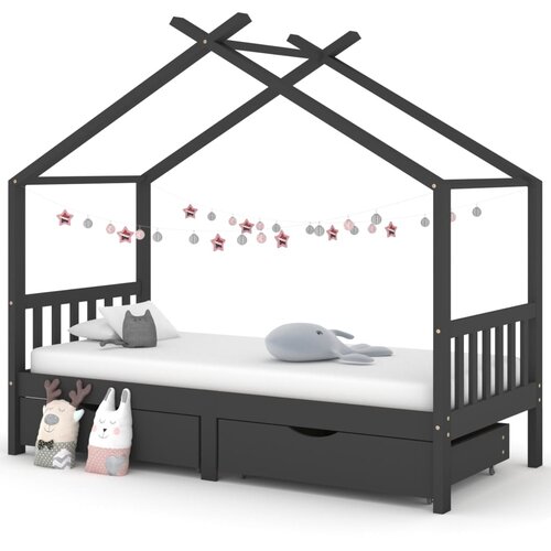 VidaXL otro&amp;scaron;ki posteljni okvir s predali temno siva borovina 90x200 cm Slike