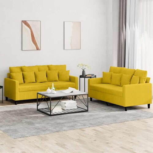  2-dijelni set sofa s jastucima žuti bar&scaron;unasti Cijene