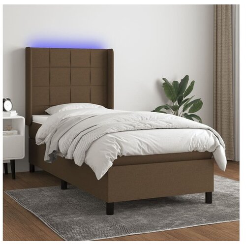  Box spring postelja z vzmetnico LED temno rjava 80x200 cm blago Cene