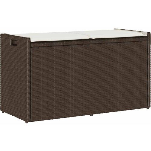 vidaXL Zunanja klop za shranjevanje z blazino Brown 100 cm Poly Rattan Cene