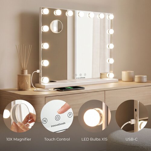  Toaletno ogledalo z LED osvetlitvijo Hollywood Glimma Deluxe InnovaGoods 15 Žarnice Slike
