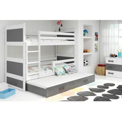 Rico drveni dečiji krevet na sprat sa tri kreveta - belo - sivi - 190x80 cm RN3M54X Cene
