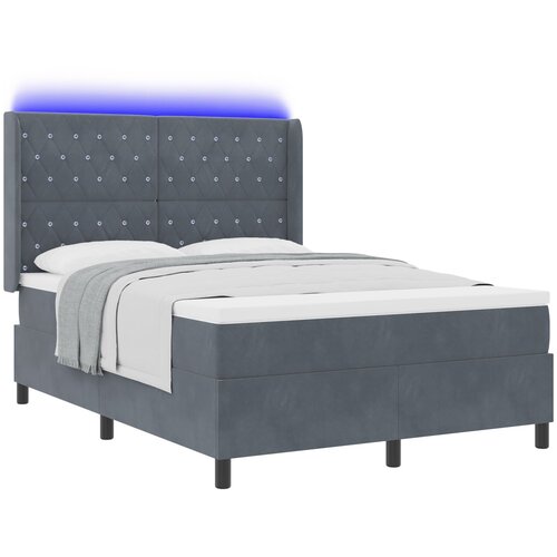 vidaXL Box Spring Postelja z Vzmetnico in LED Temno Siva 160x200 cm Žamet Cene