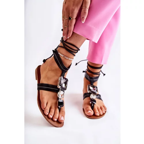 Kesi Tied Sandals With Crystals Black Shendon