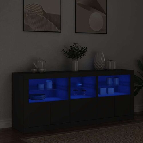  Komoda z LED lučkami črna 162x37x67 cm Cene