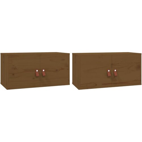 Maison Chic Stenska omarica - Zidna omarica 2 kosa medeno rjava 60x30x30 cm trdna borovina iu1114, (22063223) Slike