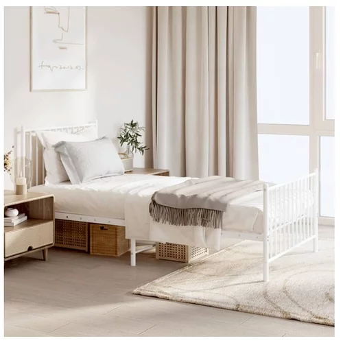  Kovinski posteljni okvir z vzglavjem in vznožjem bel 90x190 cm