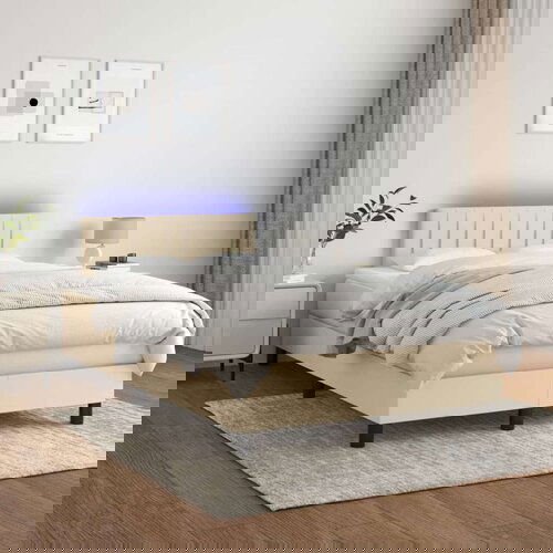  Box spring postelja z vzmetnico LED krem 120x200 cm blago, (20724208) Cene