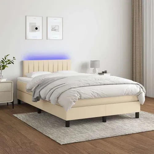  Box spring postelja z vzmetnico LED krem 120x200 cm blago, (20724208)