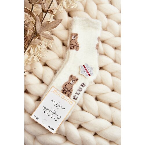 Kesi Children's fur socks with teddy bear, white Slike