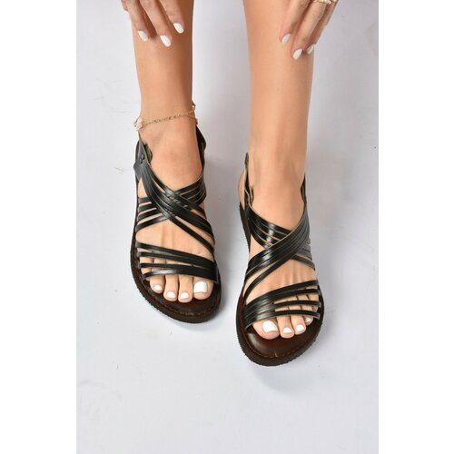 Fox Shoes Women's Black Genuine Leather Sandals Slike