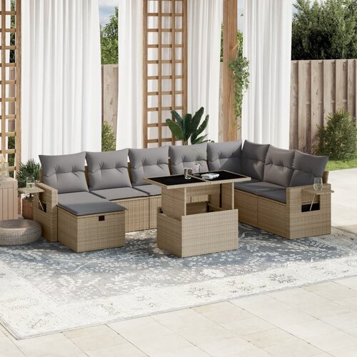 VidaXL 9-dijelni set vrtnih sofa s jastucima bež od poliratana Slike
