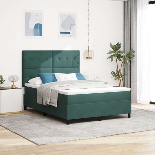 Box Spring Postelja z Blazino Temno Zelena 140x200 cm Žamet, (22053045) Slike