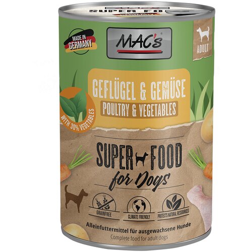 MAC's Varčno pakiranje mokra hrana za pse 24 x 400 g - Perutnina in zelenjava Cene